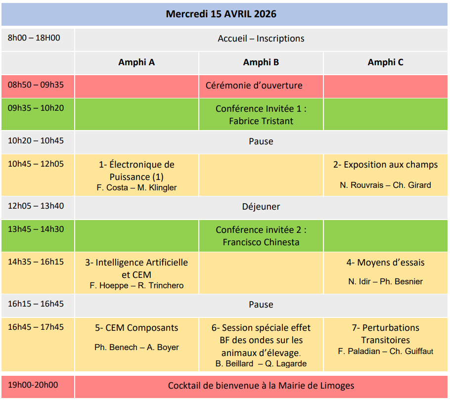 Programme Mercredi 15 avril